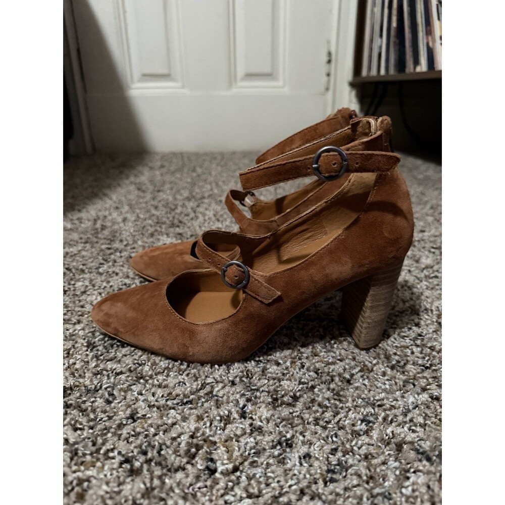 Lucky Brand Suede Double Strap Mary Jane Heels Brown Size 7.5